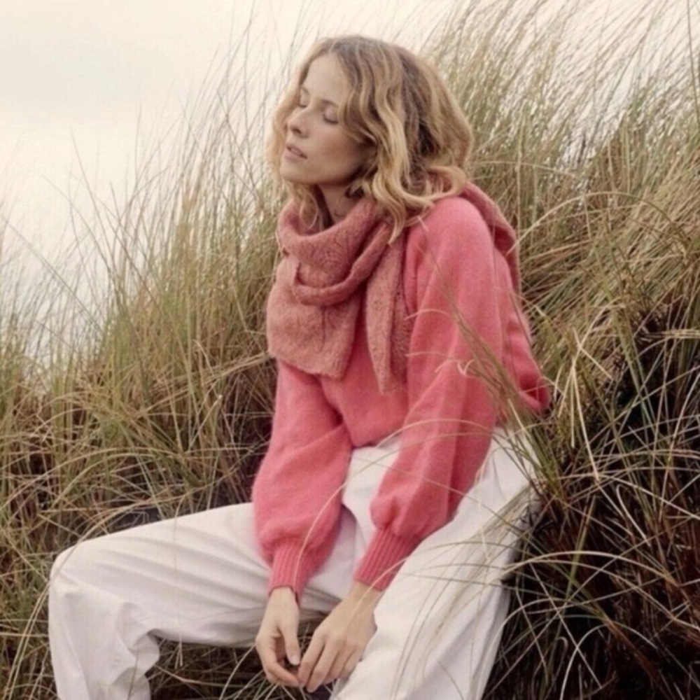 Doen Marcena Alpaca Wool Blend Pullover Knit Sweater Juneberry Pink Medium